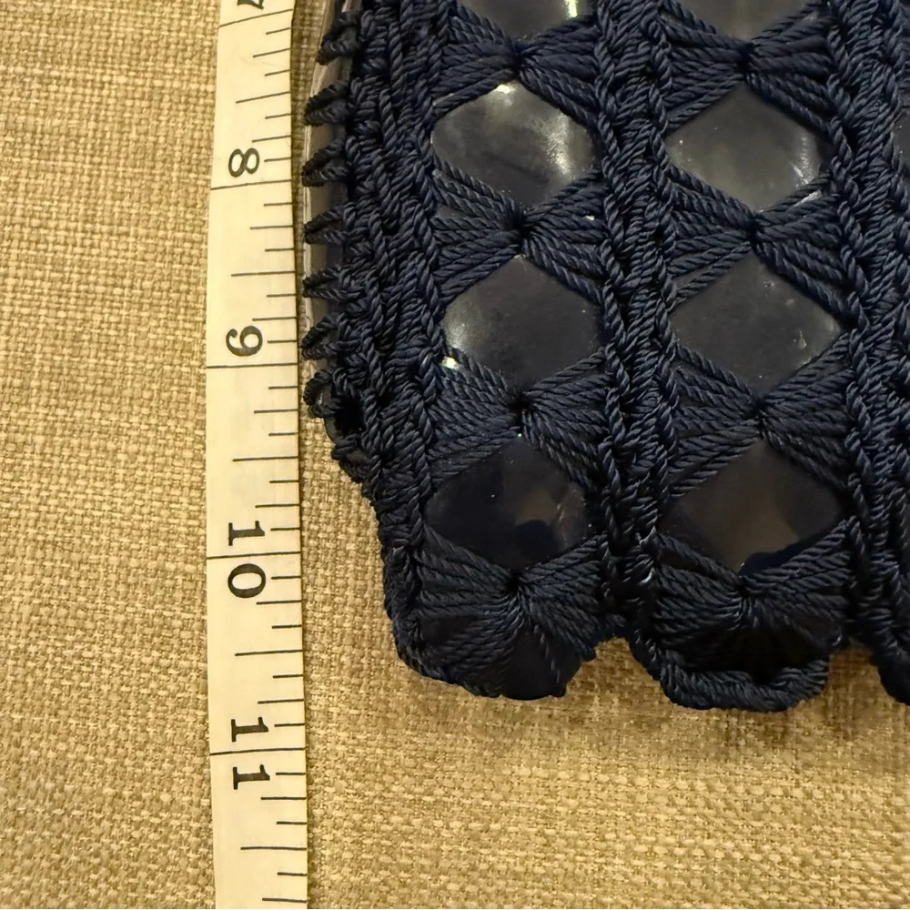 Vintage Crochet Navy Blue Gold Chain Kiss Lock Bag by Solar LTD Italy